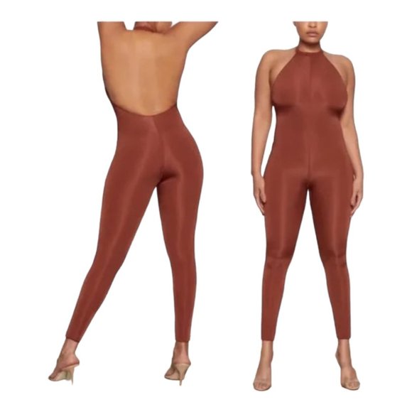 NT294 SKIMS NWT Skims Jelly Sheer Full Bodysuit Saffron Halter Onesie 3X - Picture 2 of 3
